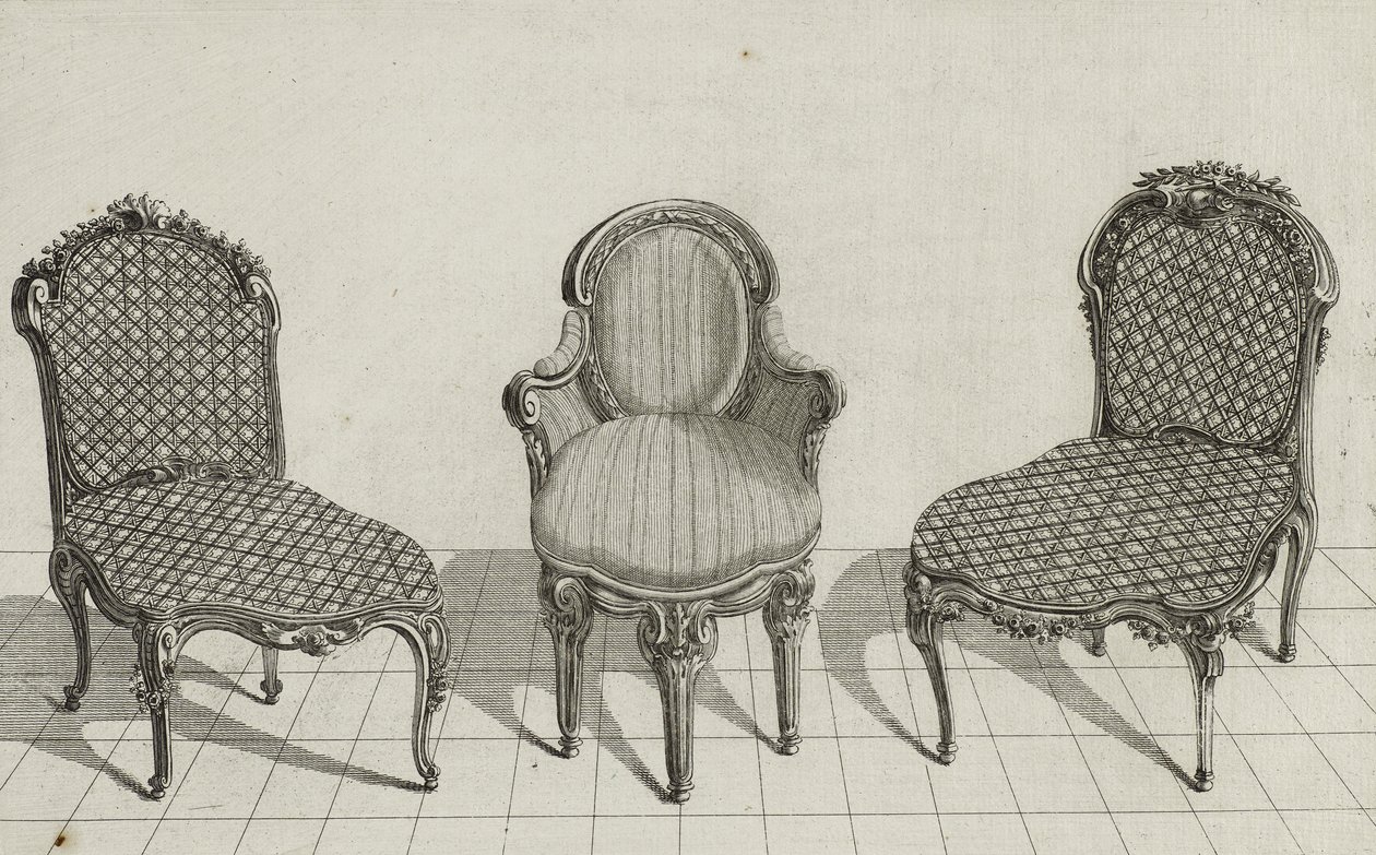 Chaise de Canne, Fauteuil en Cabriolet, Chaise de Canne, pubblicato a metà degli anni 1770 da Jean Charles (after) Delafosse