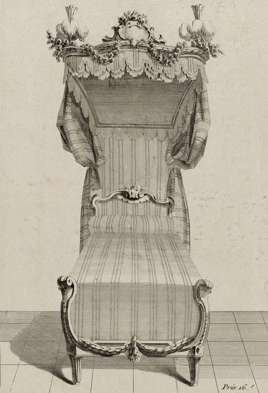Lit à la Française, pubblicato a metà degli anni 1770 (incisione su carta vergata) da Jean Charles (after) Delafosse