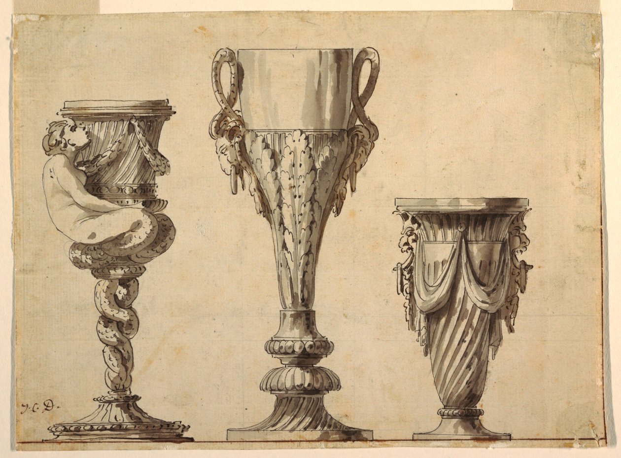 Progetto per un candelabro, una coppa e un vaso da Jean Charles Delafosse