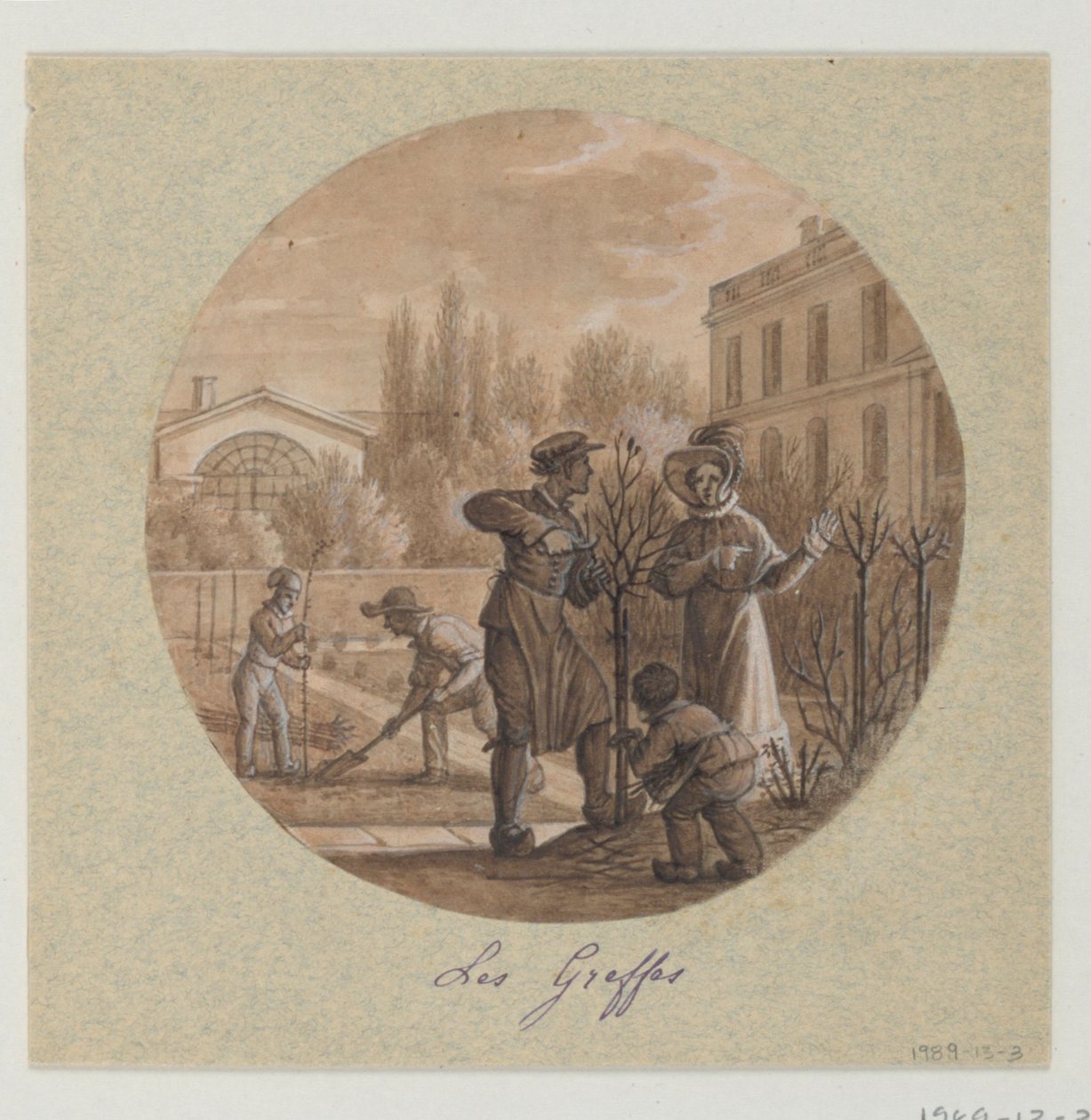 Progetto per un piatto di porcellana dipinta, Les Greffes (Innesti) dal Service de la Culture des Fleurs (Servizio di coltivazione dei fiori) da Jean Charles Develly