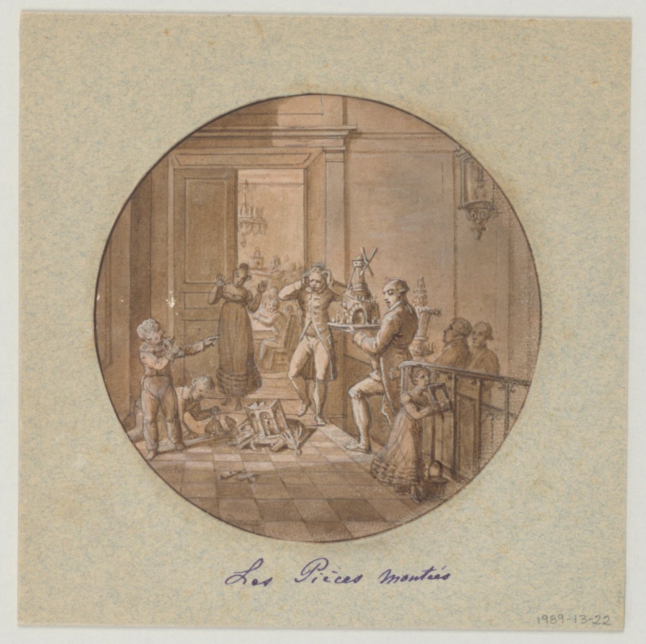 Design per un piatto di porcellana dipinta, Les Pièces Montées per il Service des Objets de Dessert da Jean Charles Develly