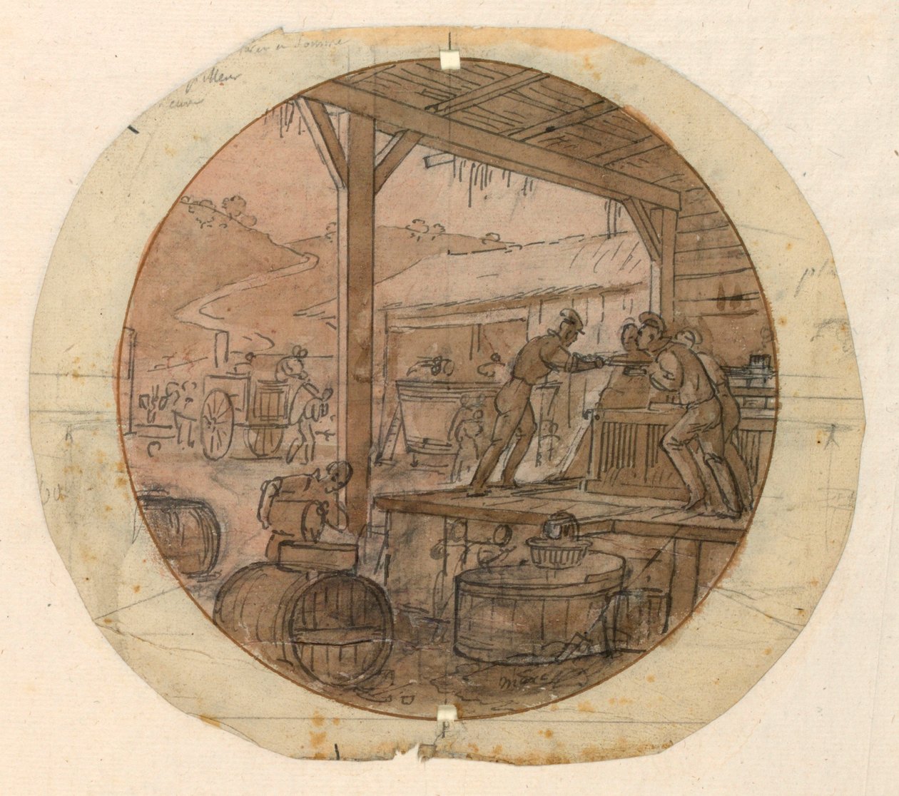 Progetto per un piatto di porcellana dipinta, Caricamento o scaricamento delle merci da Jean Charles Develly
