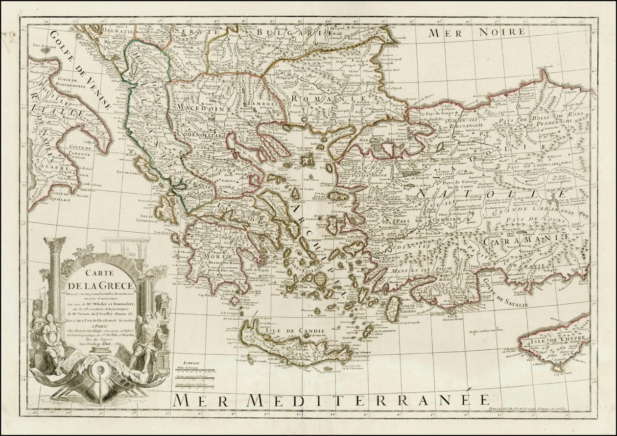 1780 map - Carte de la Grece Dressee sur un grand nombre de memoires anciens et nouveaux, Sur ceux de Mrs. Whele et Tournefort da Jean Claude Dezauche