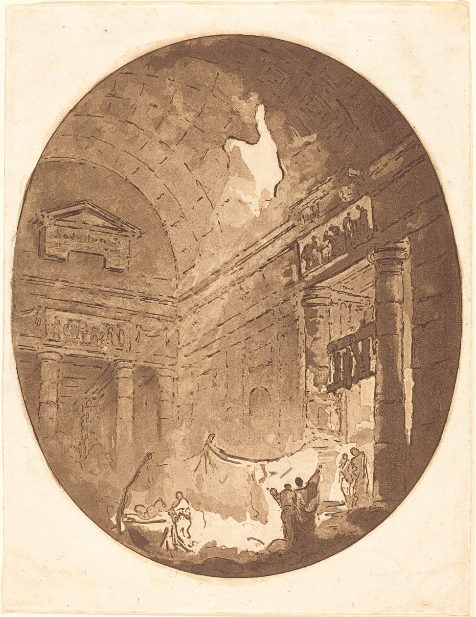 Interno di una villa romana da Jean Claude Richard, Abbé de Saint Non after Hubert Robert
