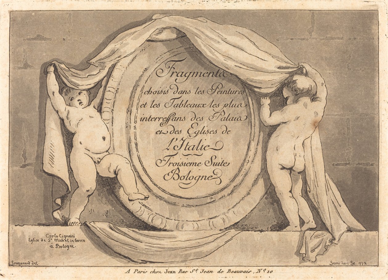 Pagina del titolo: Disegno ovale dalla Chiesa di San Michele de Bosco, Bologna da Jean Claude Richard de Saint Non after Jean Honoré Fragonard after Carlo Cignani