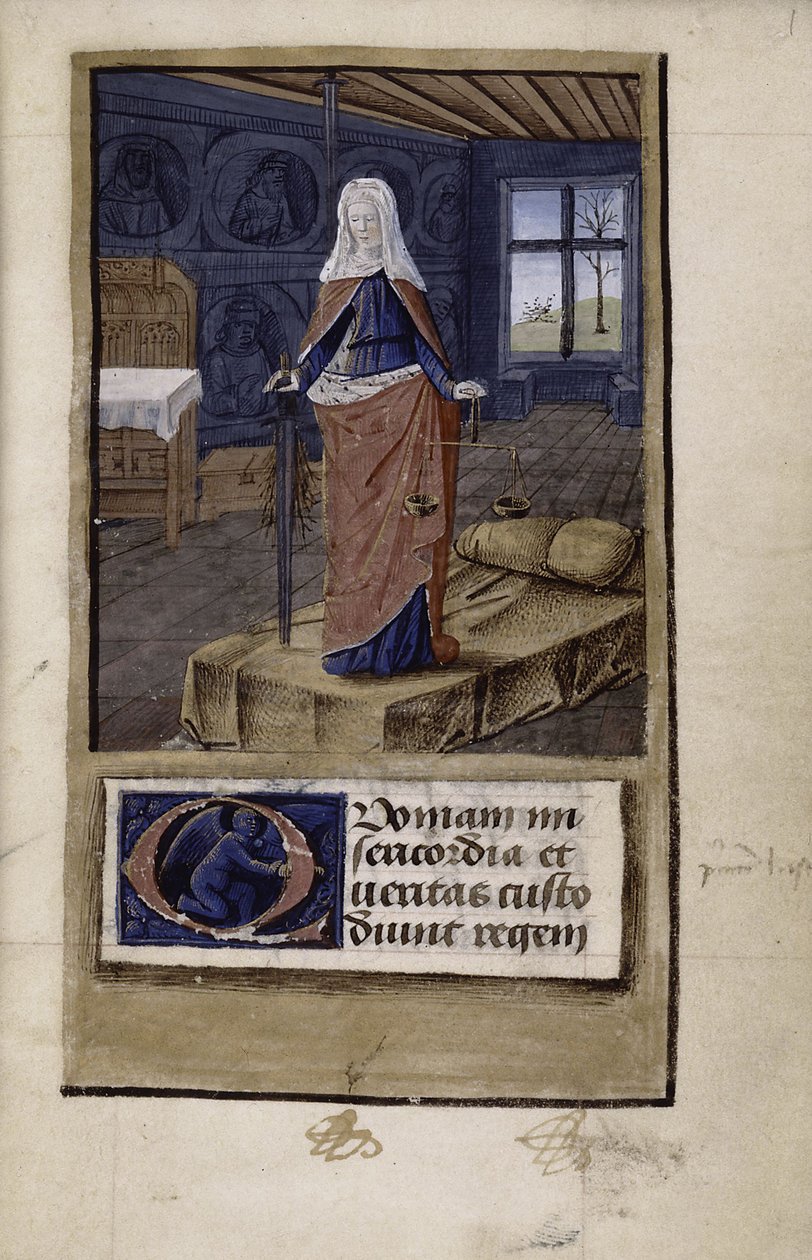 Allegoria della Giustizia da Breviloquium de virtutibus antiquorum principum et philosophorum di John of Wales, 1475-1499 da Jean Colombe