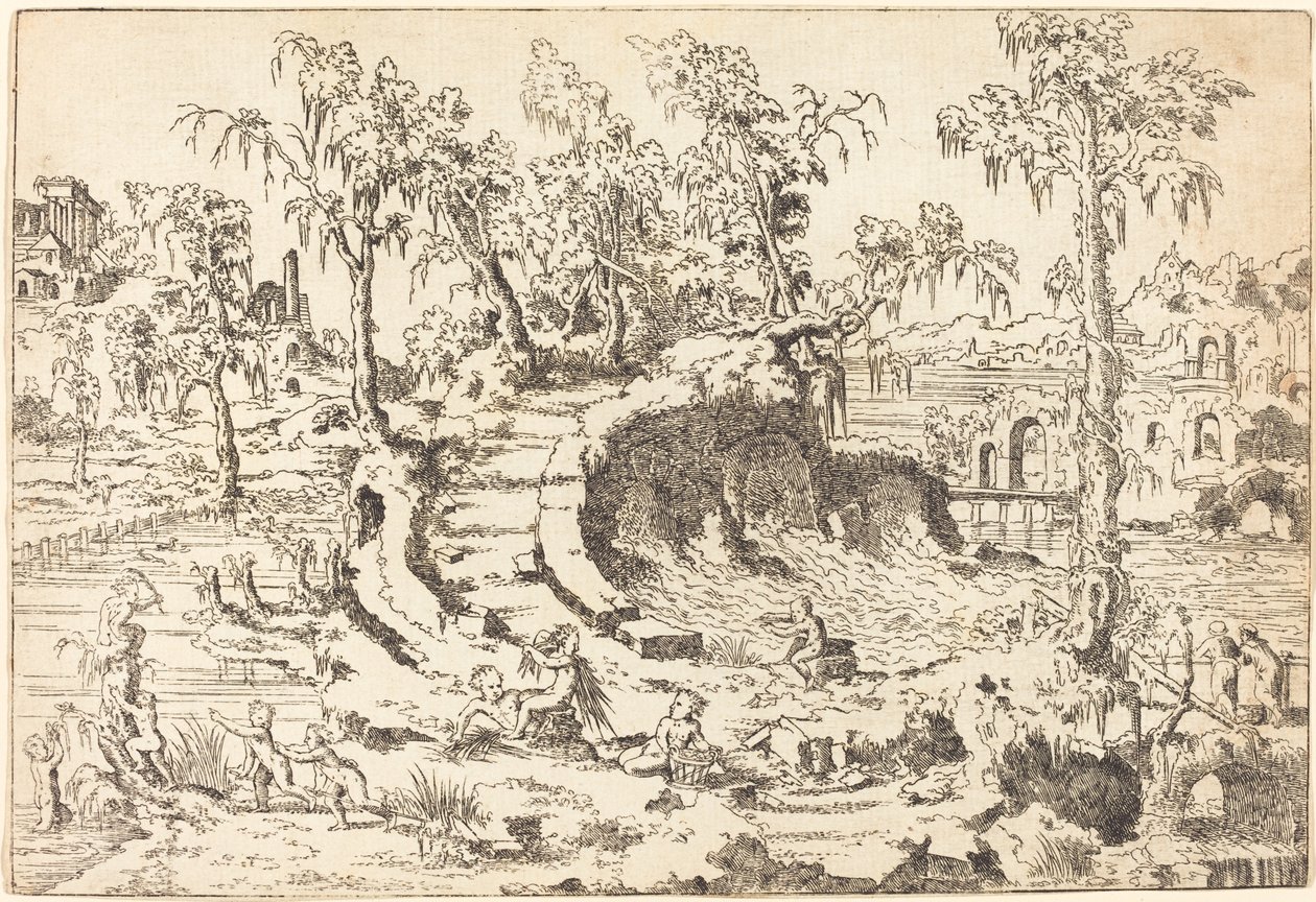 Putti che giocano in un paesaggio fantastico da Jean Cousin the Younger