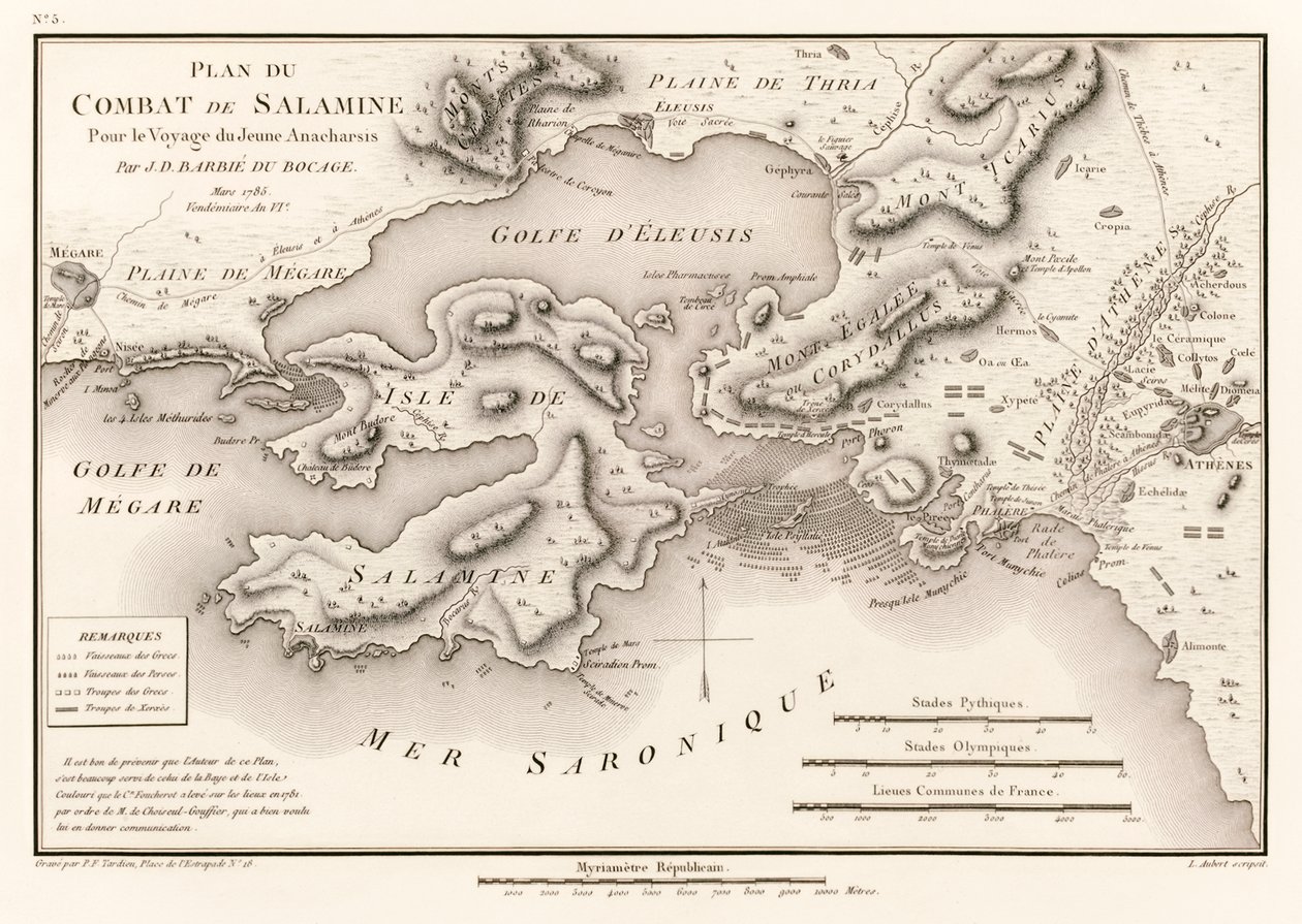 Piano della Battaglia di Salamina per il Viaggio del Giovane Anacarsi (Piano della Battaglia di Salamina 480 a.C.) di Jean Denis Barbie du Bocage (1760-1825) dal Voyage du jeune Anacharsis en Grèce da Jean Denis Barbie du Bocage