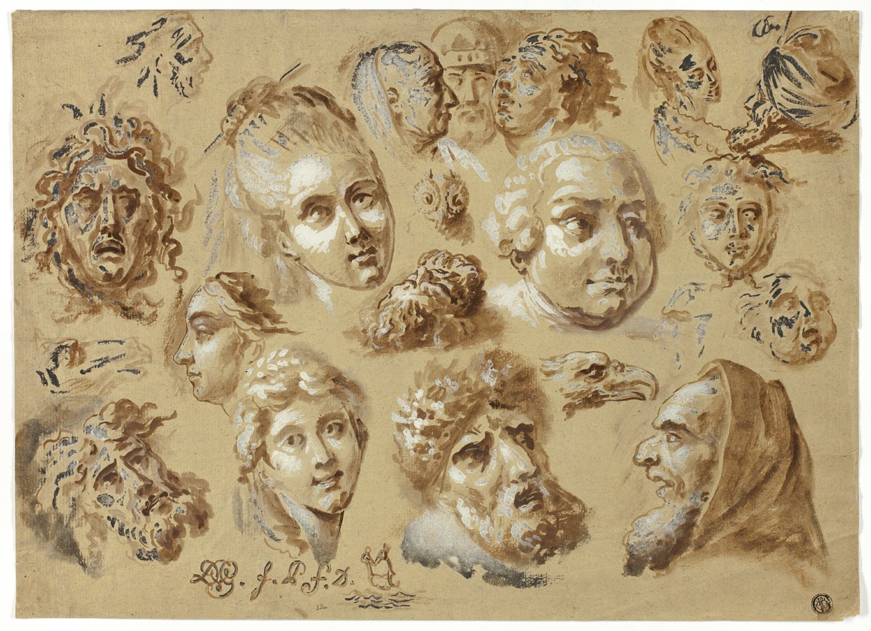 Schizzi di teste da Jean Démosthène Dugourc