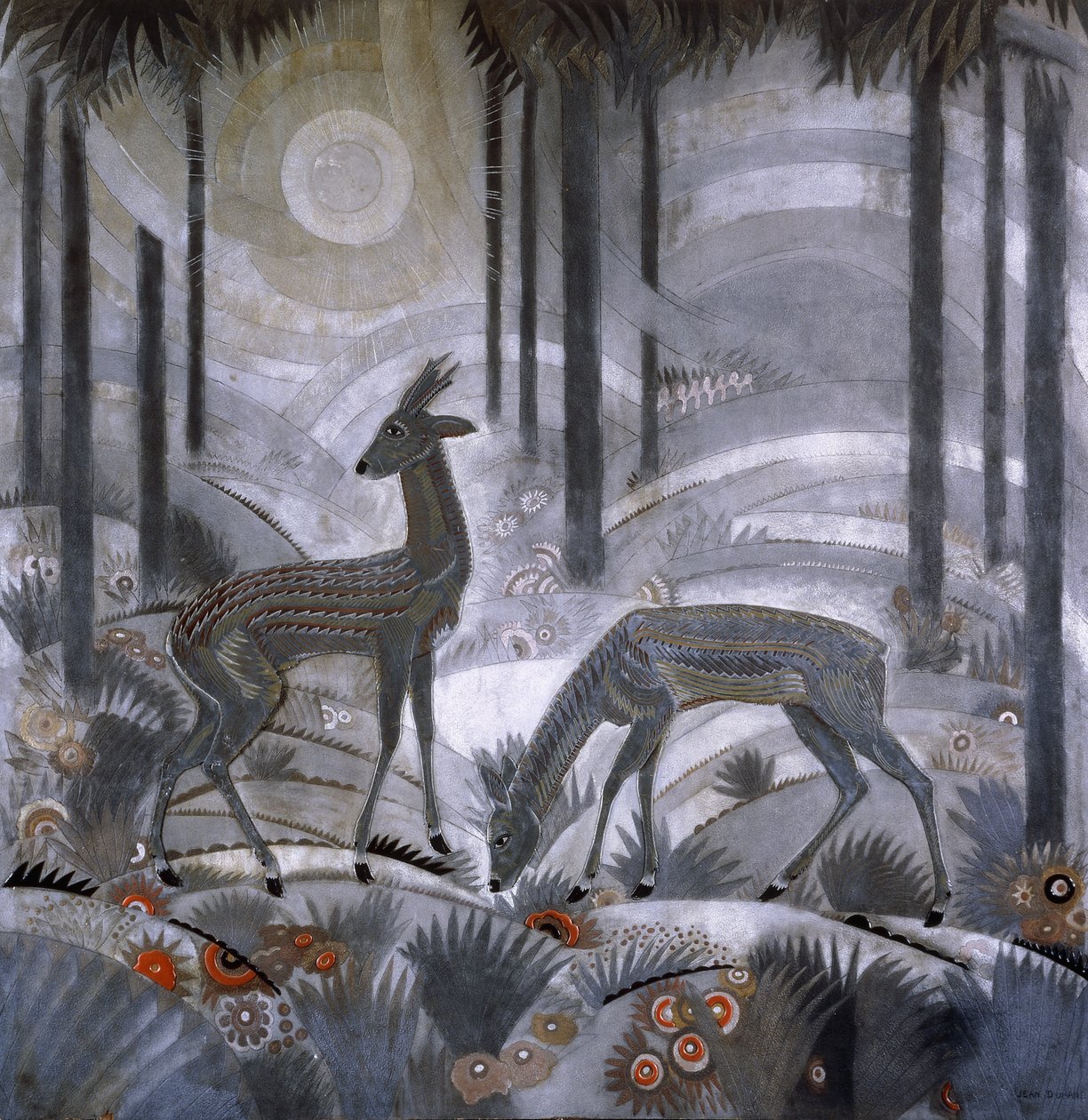 Due Cervi in una Foresta, c.1929 da Jean Dunand
