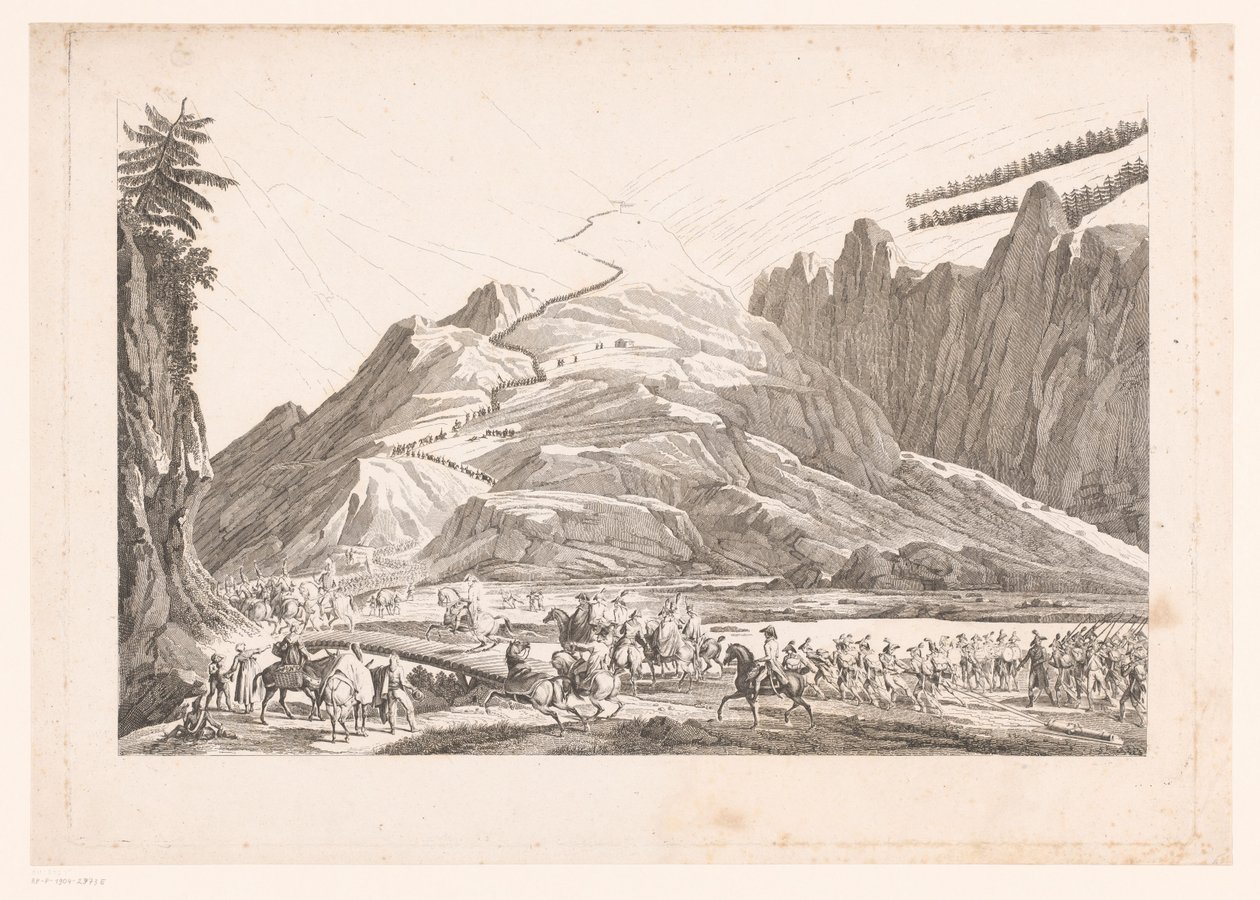 Paesaggio montano con cavalleria in viaggio da Jean Duplessis Bertaux (attributed to)