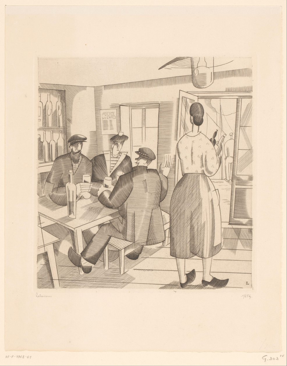 Interno di caffè con clienti e cameriera Cabaret Vendéen da Jean Emile Laboureur (signed by artist)