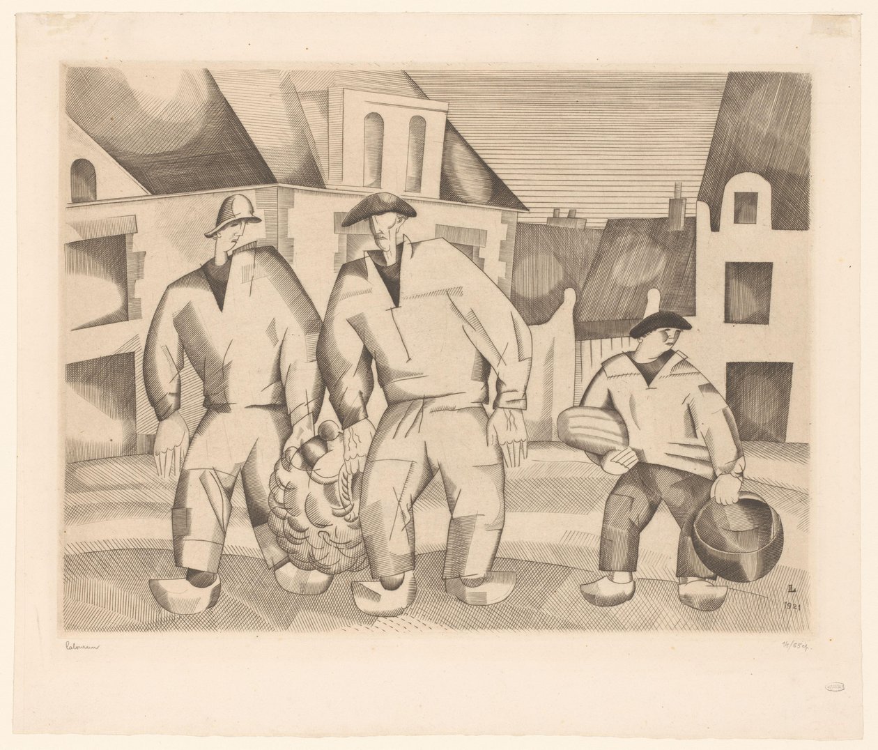 Tre marinai in una strada da Jean Emile Laboureur (signed by artist)