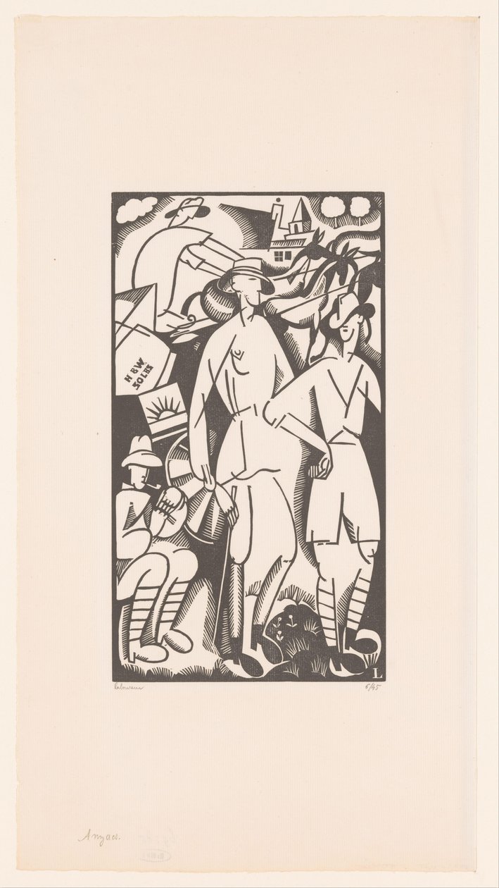 Quattro soldati in un paesaggio da Jean Emile Laboureur (signed by artist)