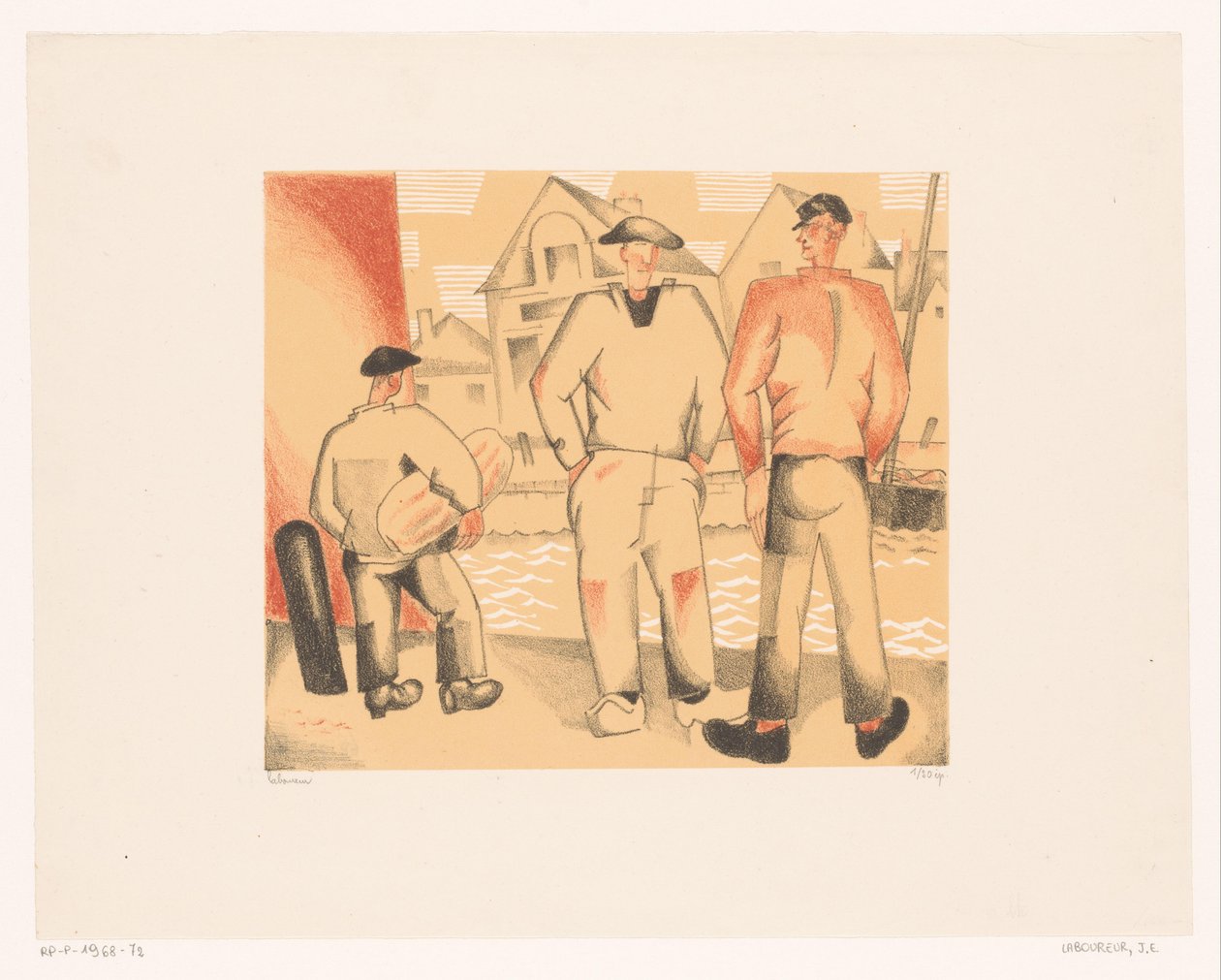 Tre pescatori al molo da Jean Emile Laboureur