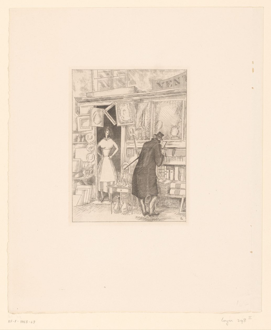 Cliente che curiosa in un negozio di antiquariato da Jean Emile Laboureur