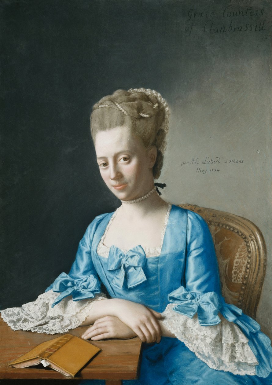 Ritratto di Grace, Contessa di Clanbrassil, nata Foley, Mezzo Busto, in un Vestito Blu, Seduta a un Tavolo, con le Mani Incrociate, 1774 da Jean Étienne Liotard