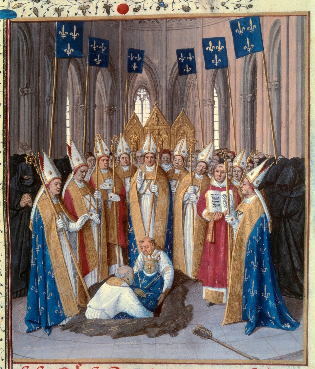 Sepoltura di Re Filippo IV il Bello nella Basilica di Saint Denis. Miniatura tratta da "Le Cronache di Saint Denis" di Jean Fouquet, XV secolo. Parigi, B.N. da Jean Fouquet