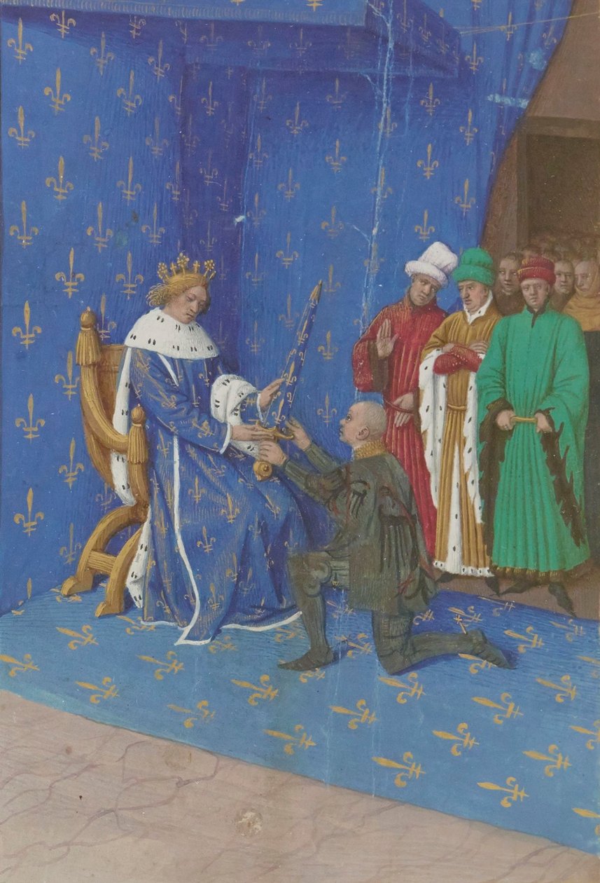 Jean Fouquet - Presentazione della spada connettibile a Bertrand Duguesclin - Illuminazione (XV secolo) da Jean Fouquet