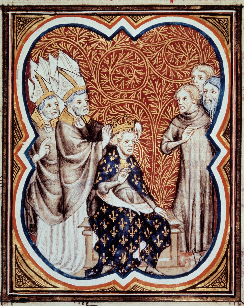 Le corno del re Luigi VI detto il Grosso (1081-1137) Miniatura tratta da Le grandi cronache di Francia di Jean Fouquet (1420-1481) XV secolo Parigi, B.N. da Jean Fouquet