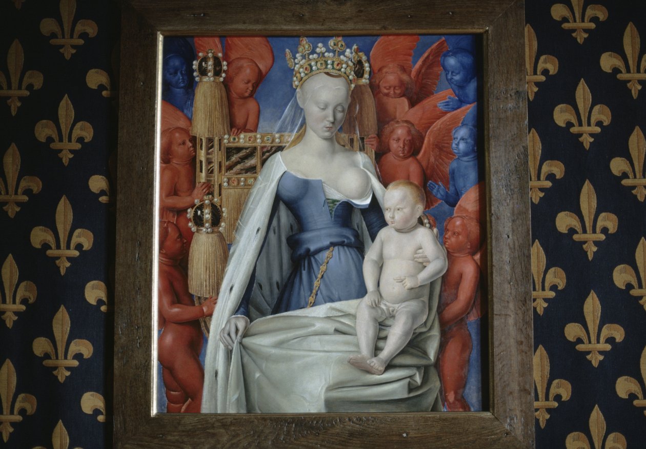 vista del dipinto Madonna circondata da serafini e cherubini nel Castello di Loches, Francia (foto) da Jean Fouquet