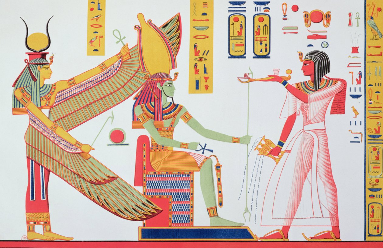 Ramses IV che offre incenso a Iside e Amon-Ra, seduti su un trono, copia di un dipinto murale dalla sua tomba nella Valle dei Re, tavola 260 da Monuments d