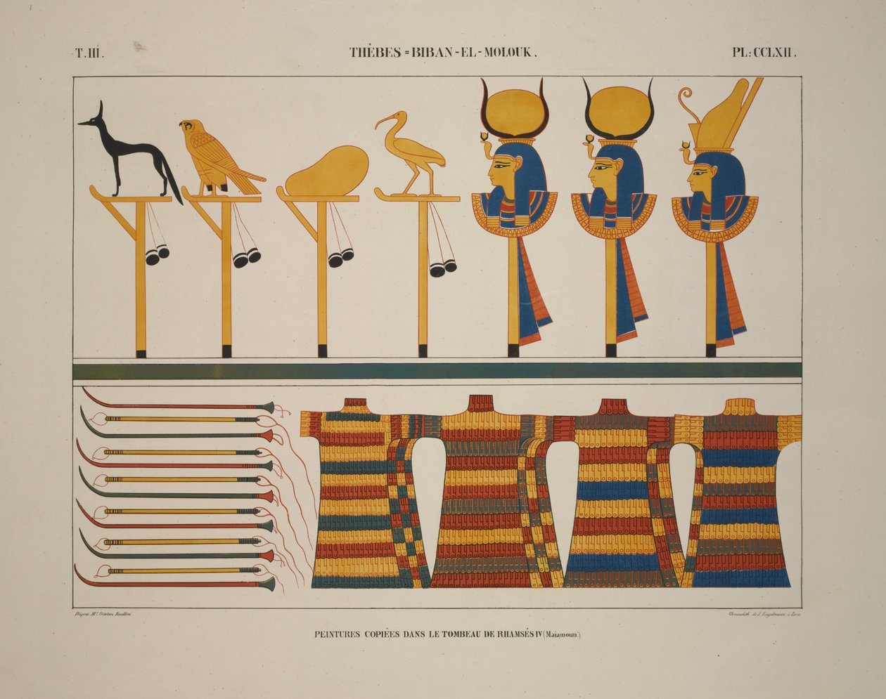 Armi e segni, Tebe, Biban-el-Molouk, illustrazione da "Monuments de L