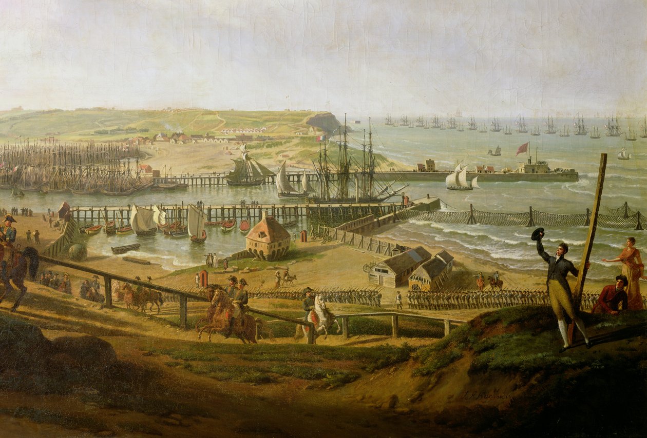 Napoleone visita il campo di Boulogne nel luglio 1804, (dettaglio) del porto, 1806 da Jean Francois Hue