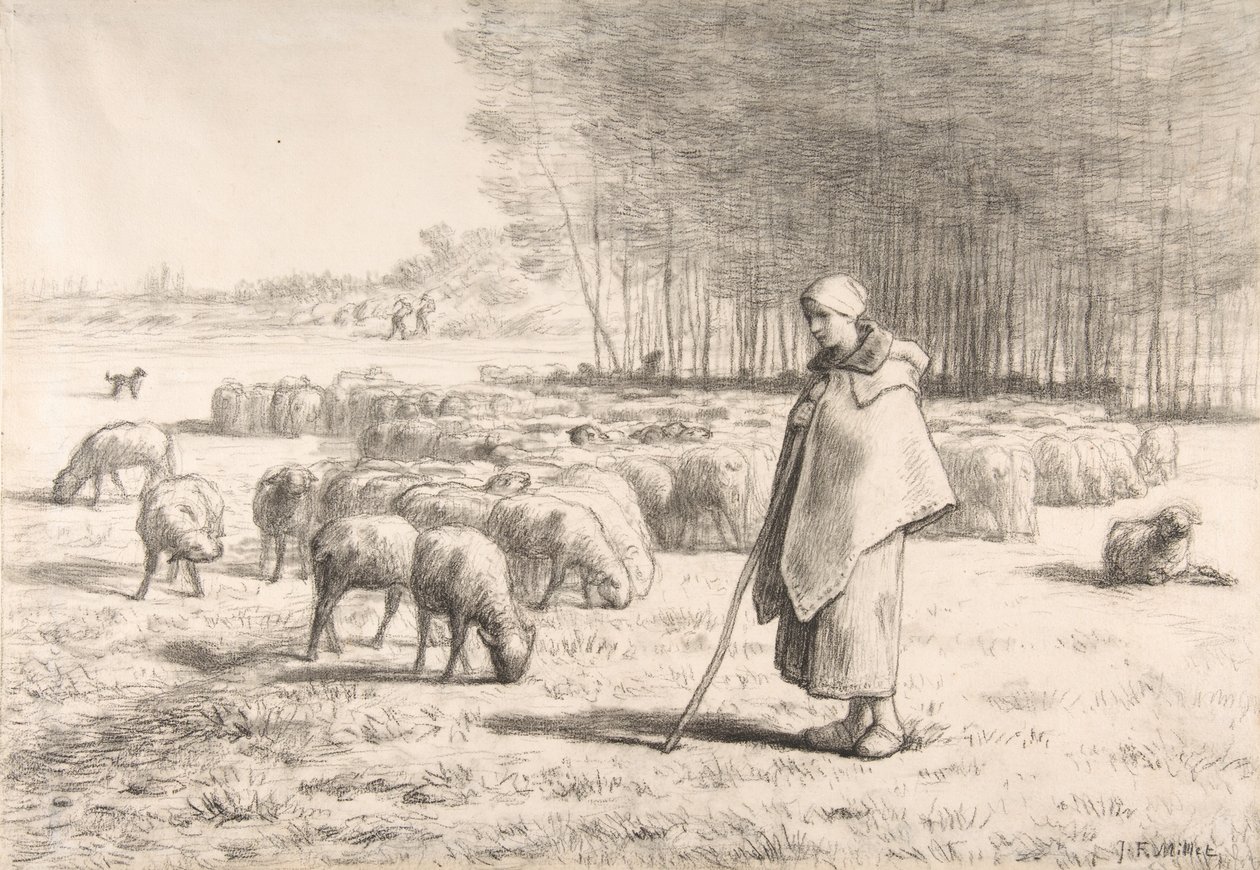 Una pastorella con il suo gregge da Jean-Francois Millet