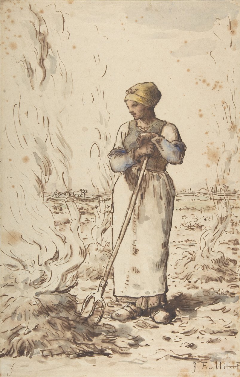 Una Donna che Brucia Erbacce, 1830-75 da Jean Francois Millet