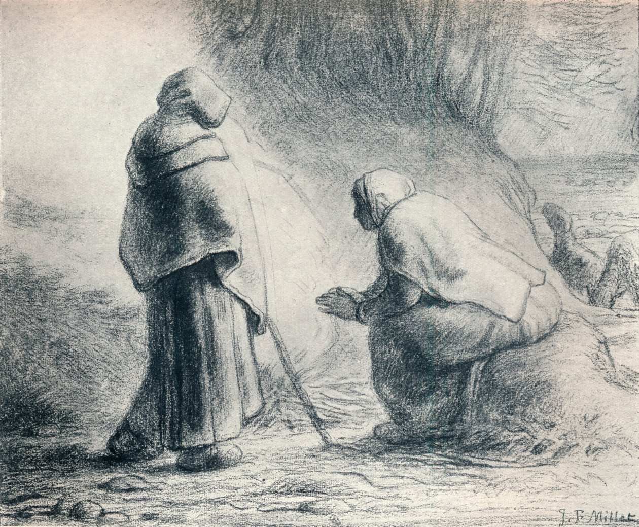 Bergeres Se Chauffant, Pastori al fuoco, 19° secolo da Jean Francois Millet