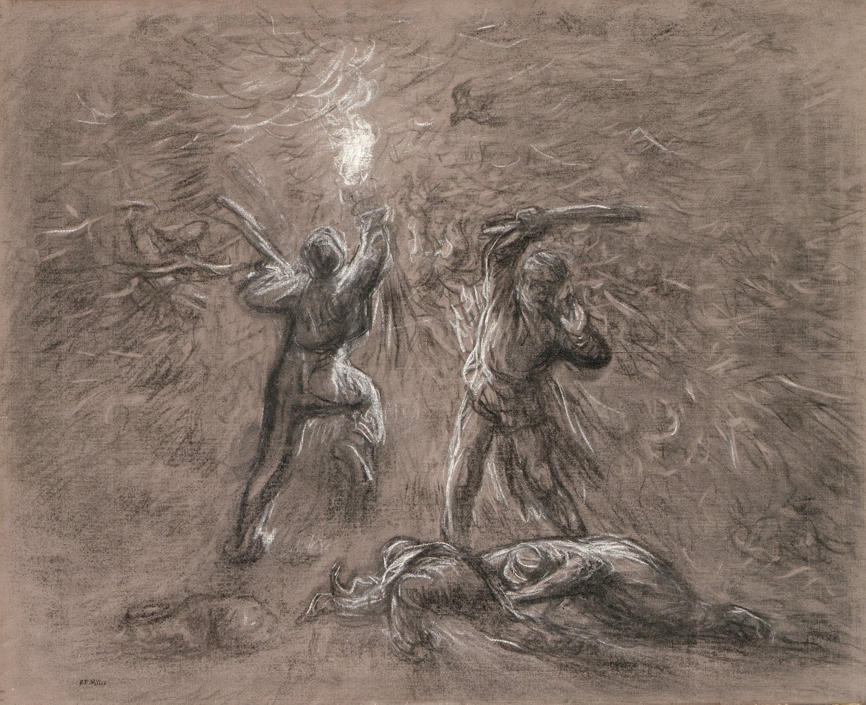 Caccia agli uccelli con la torcia da Jean Francois Millet