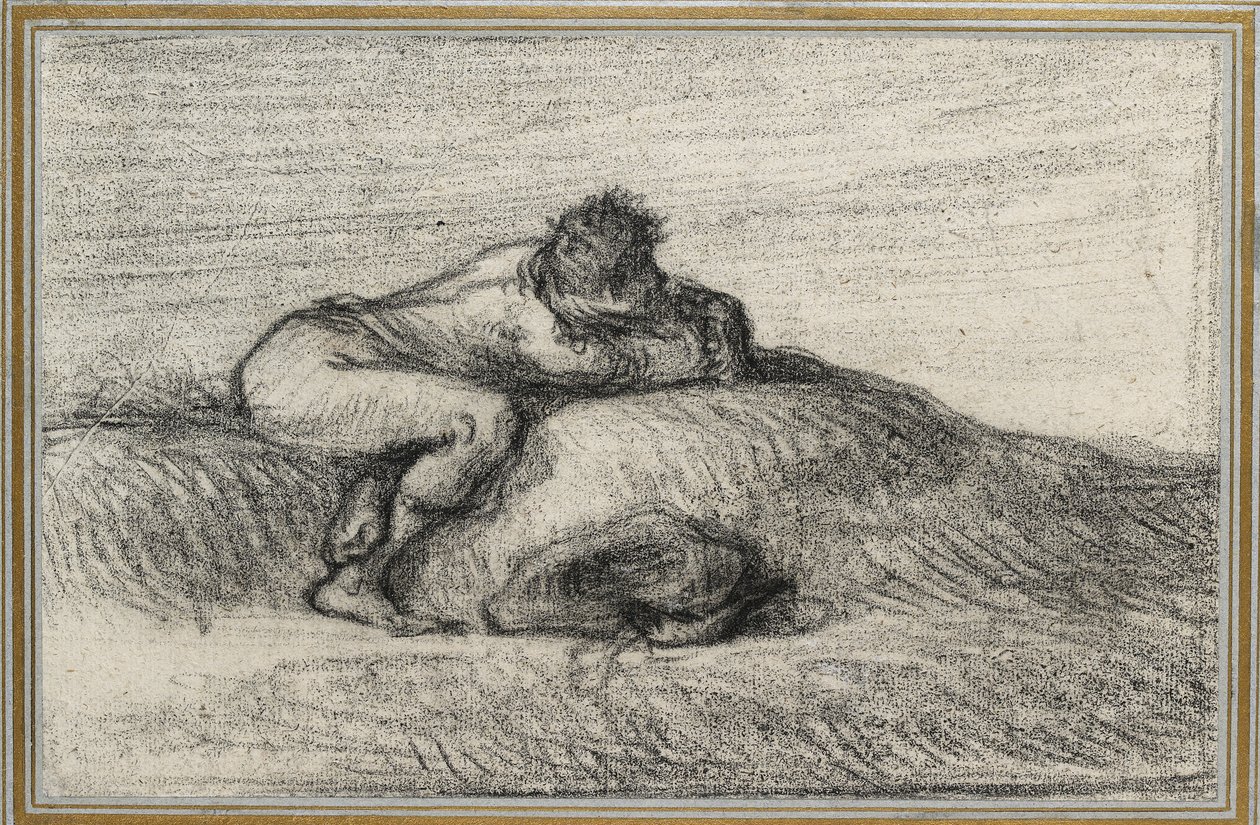 Uomo accovacciato su un rialzo, 1848 - 1850 da Jean Francois Millet
