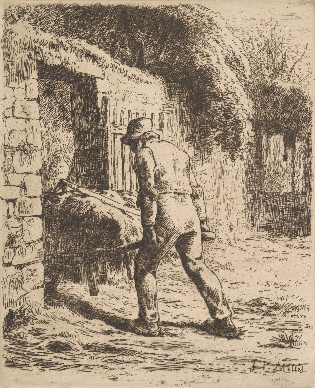 Contadino che spinge una carriola da Jean Francois Millet