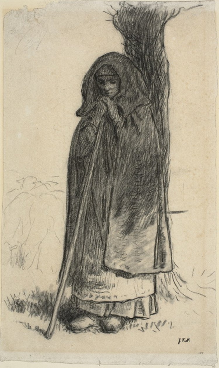 Pastorella appoggiata a un albero da Jean Francois Millet