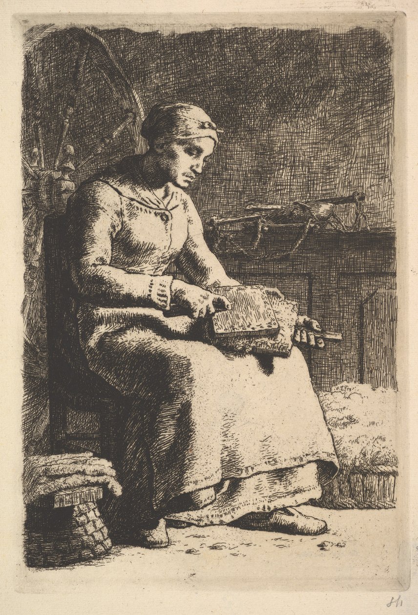 La cardatrice di lana, 1834-75 da Jean Francois Millet