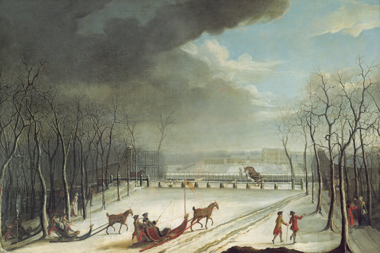 Il Principe di Condé a caccia in una slitta nel 1767 da Jean Francois Perdrix