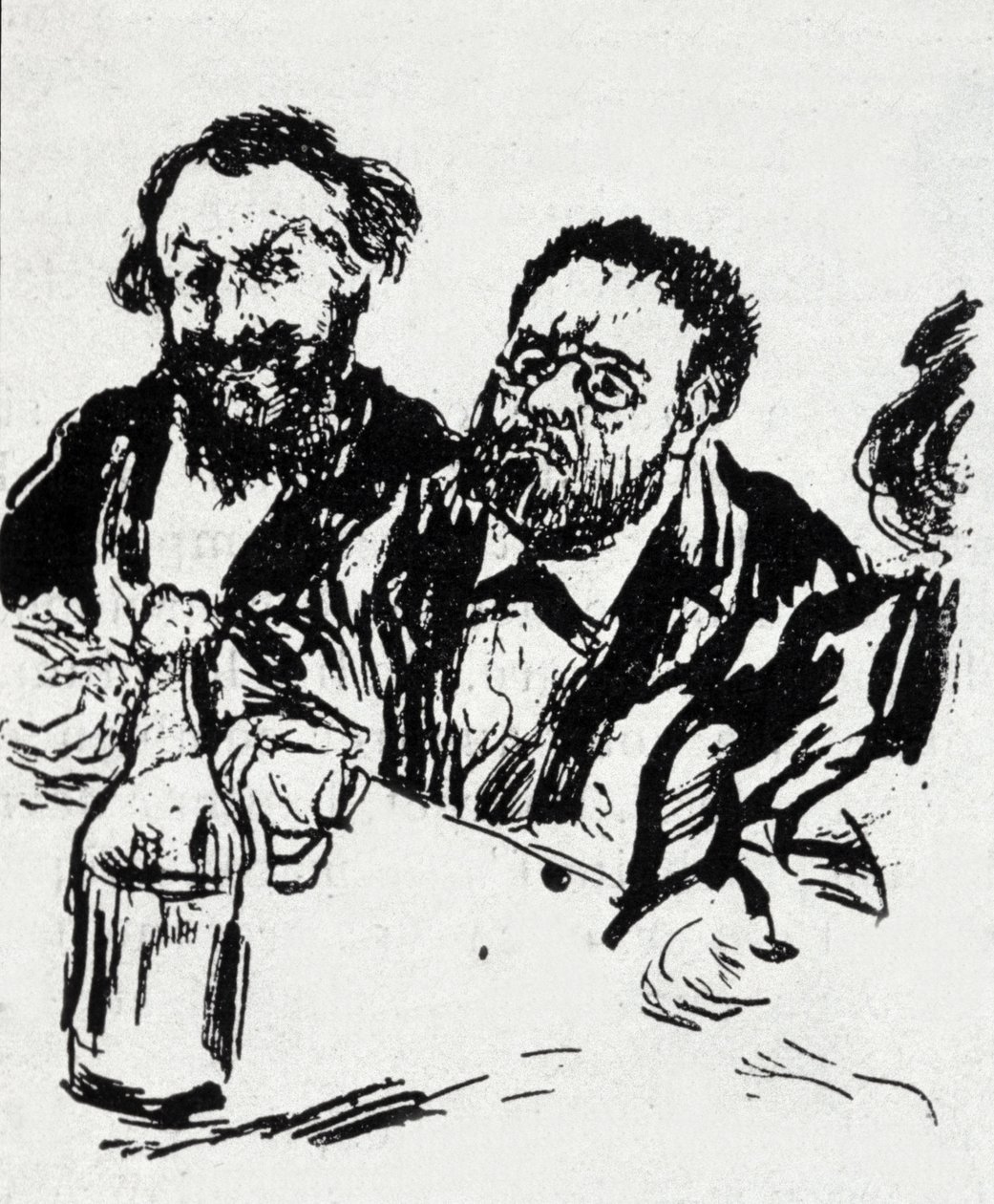 Il pittore Edouard Manet (1832-1883) e lo scrittore Emile Zola (1840-1902) a tavola. Caricatura di Jean Francois Raffaelli (1850-1924) da Jean Francois Raffaelli