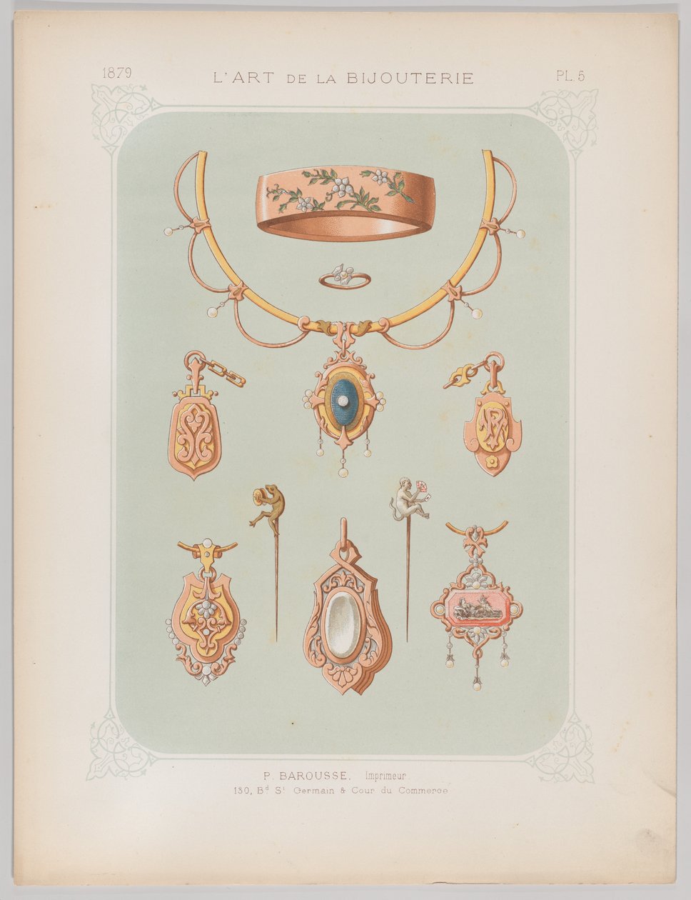 Design di Gioielli in Oro e Oro Rosa, 1879 da Jean François Barousse