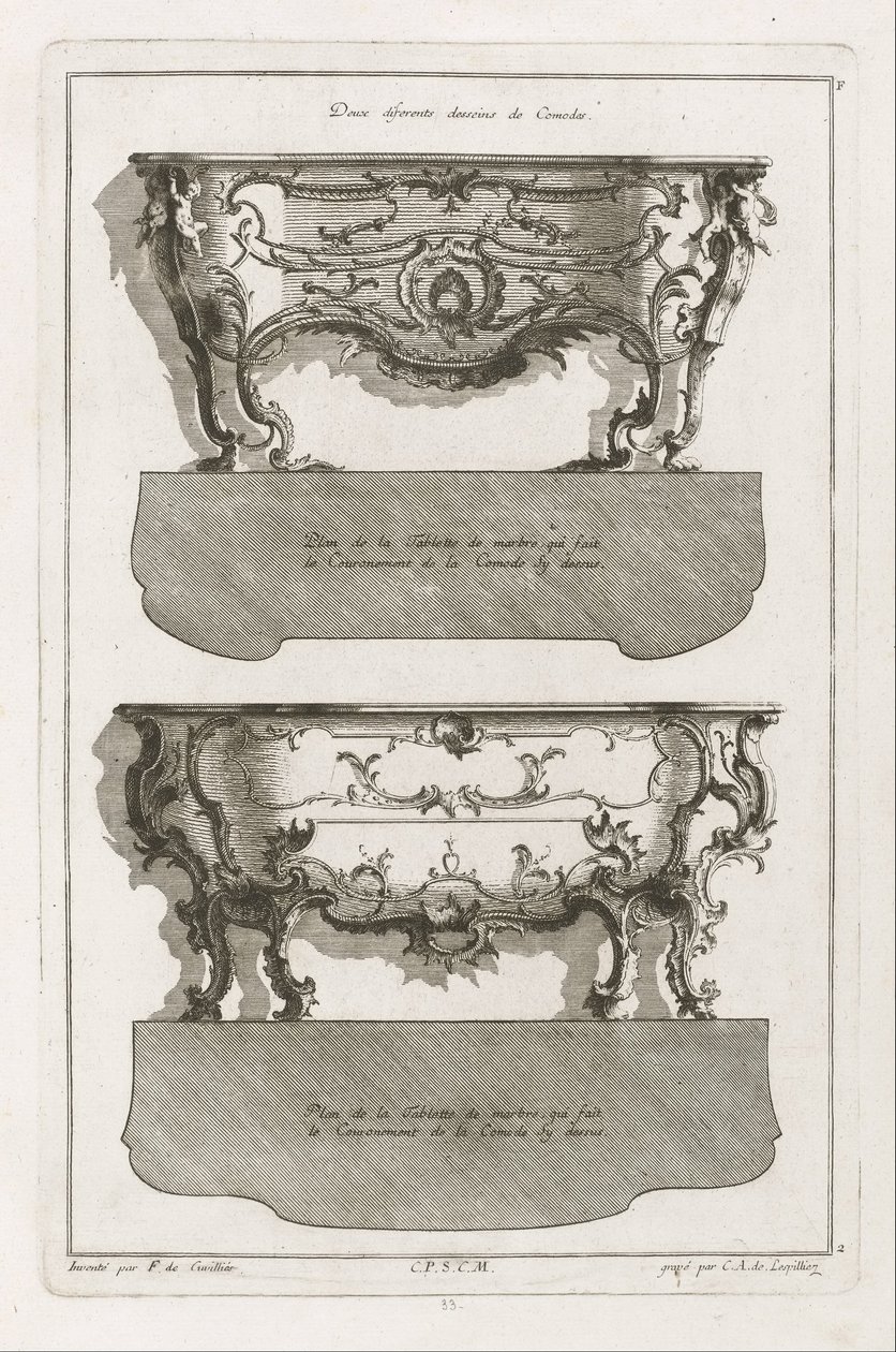 Due diversi disegni di comò da Jean François Cuvilliés