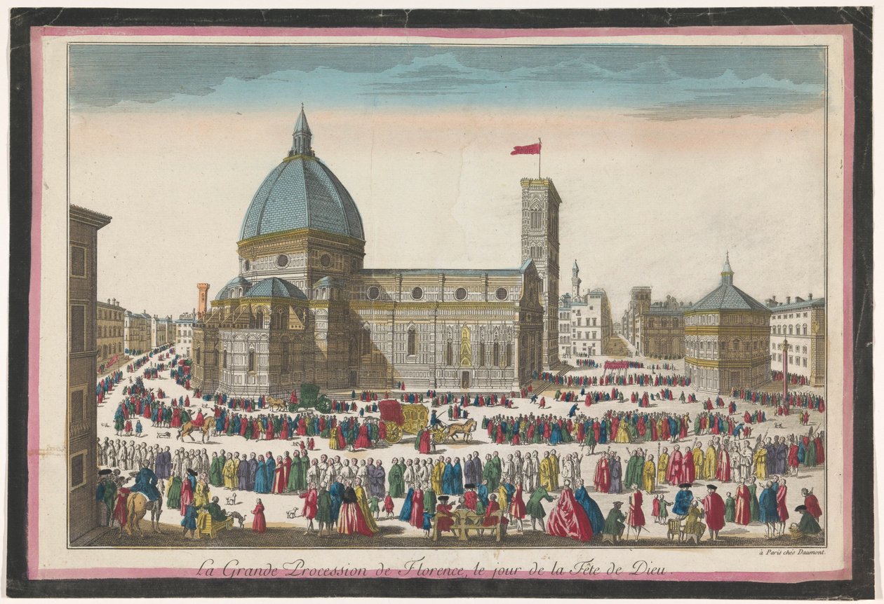 Veduta del Duomo di Firenze con una processione nel giorno del Corpus Domini da Jean François Daumont