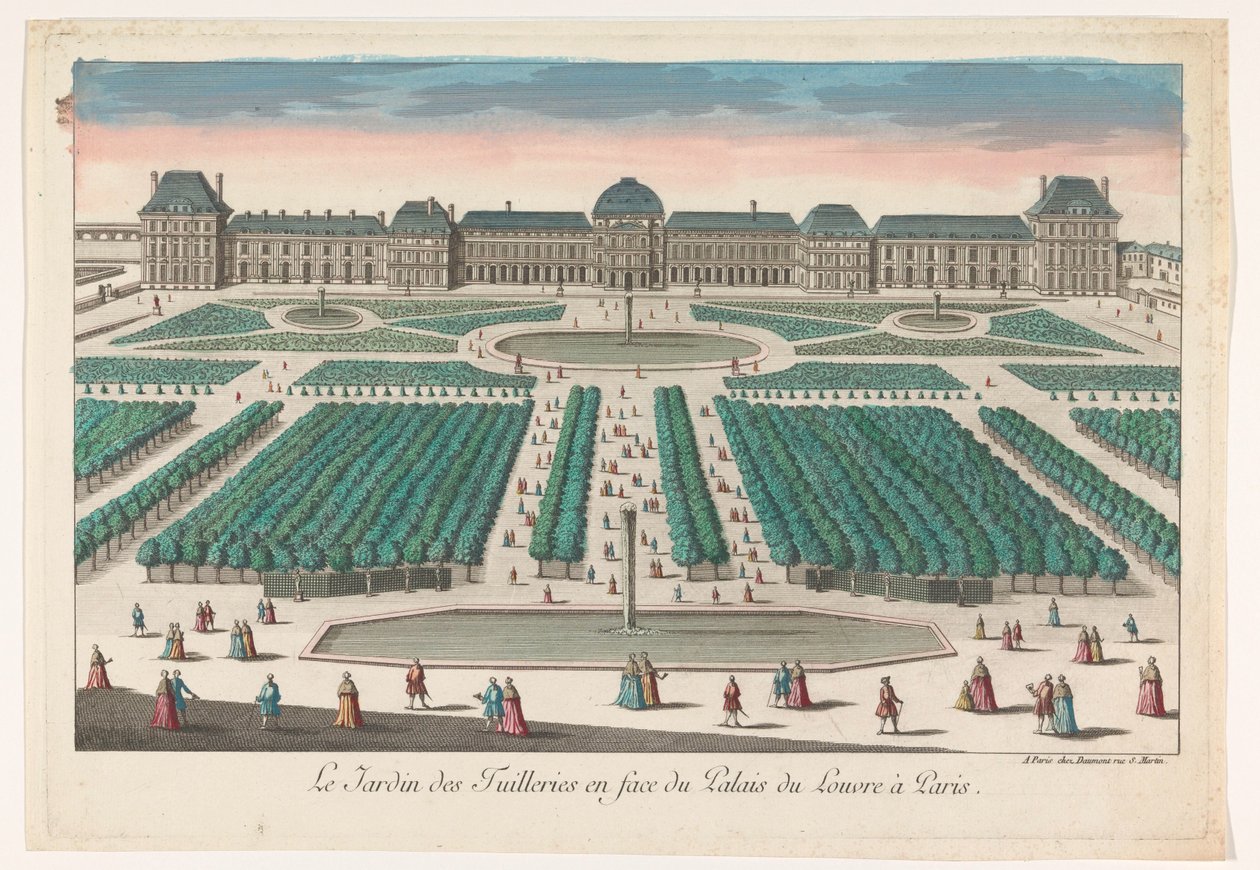 Veduta del Jardin des Tuileries a Parigi in direzione del Palais du Louvre da Jean François Daumont