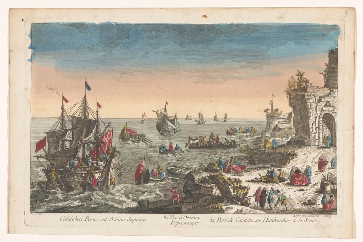 Veduta del porto di Caudebec alla foce del fiume Senna da Jean François Daumont