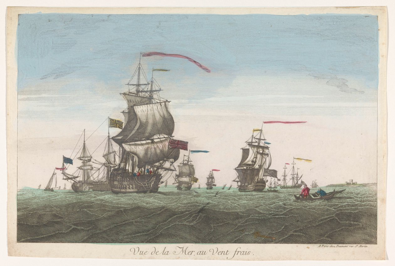 Vista del mare con navi e barche al vento da Jean François Daumont