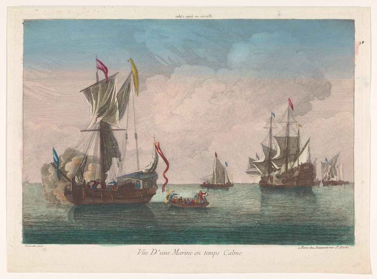Vista marina con navi e barche in mare calmo da Jean François Daumont