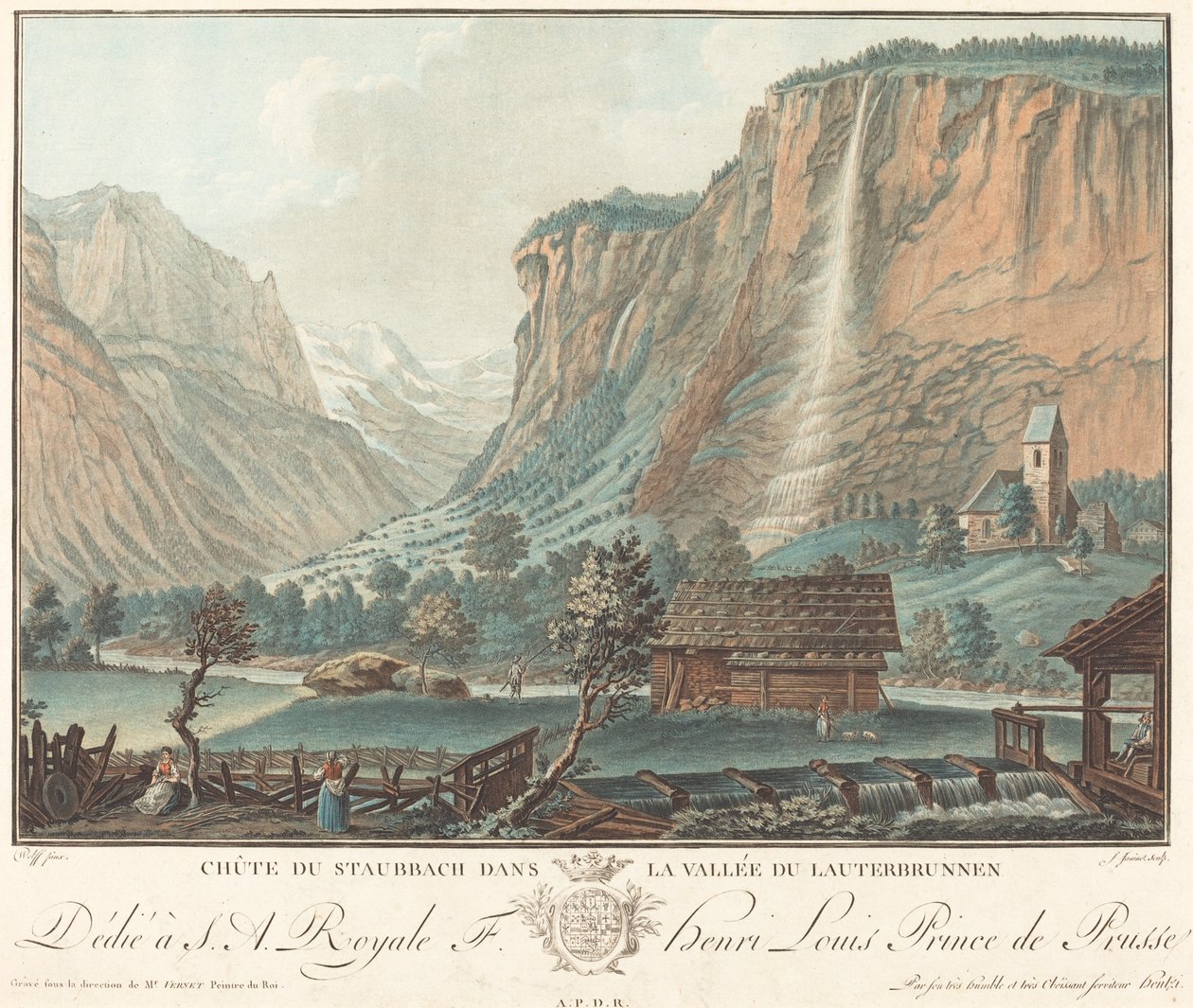 Cascata di Staubbach nella Valle di Lauterbrunnen da Jean François Janinet after Caspar Wolf