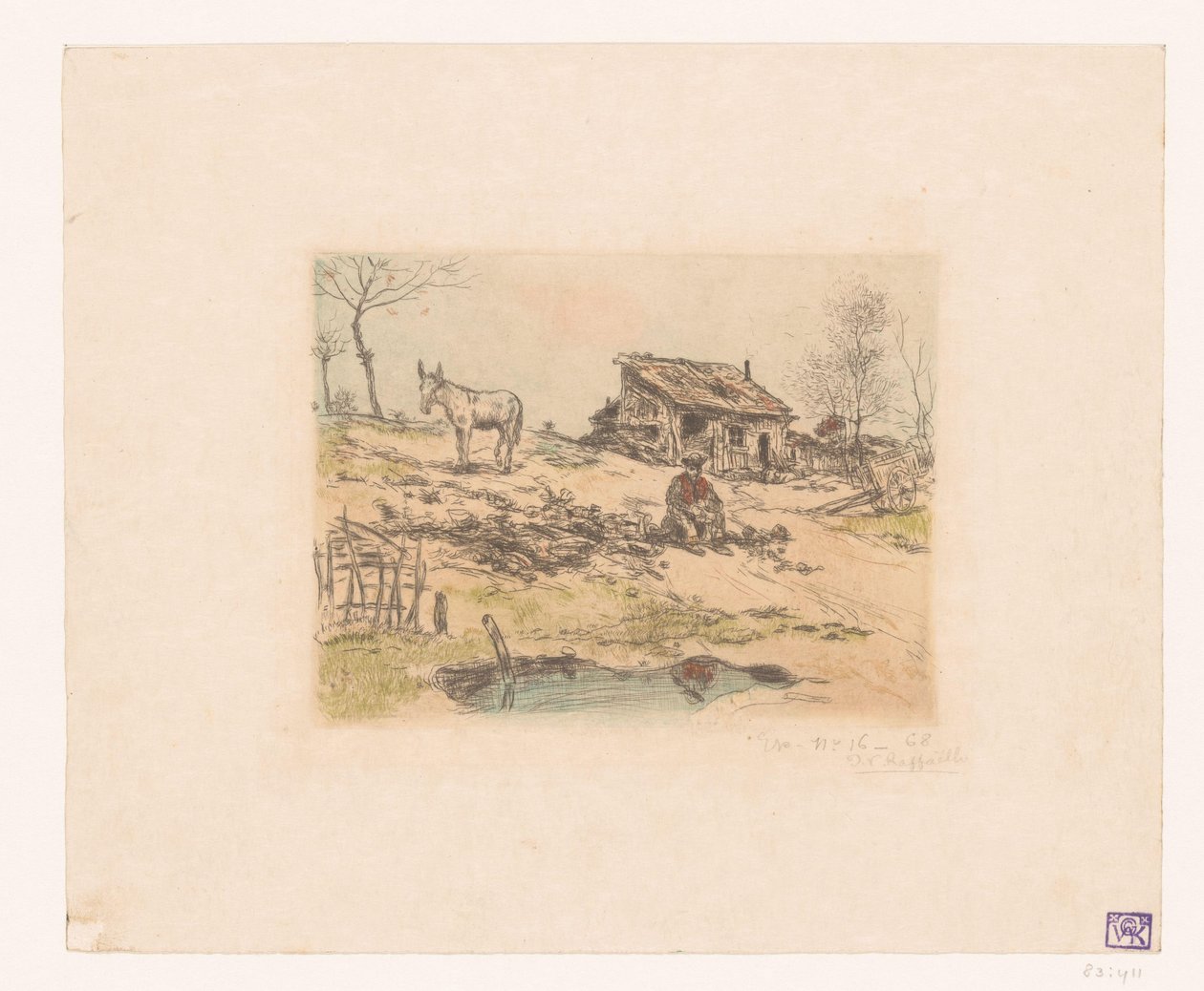 Paesaggio con uomo e asino vicino a una capanna da Jean François Raffaëlli (signed by artist)