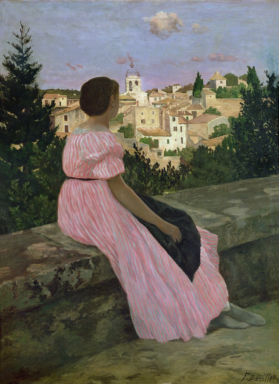 Il vestito rosa, o vista di Castelnau-le-Lez, Hérault, 1864 da Jean Frederic Bazille