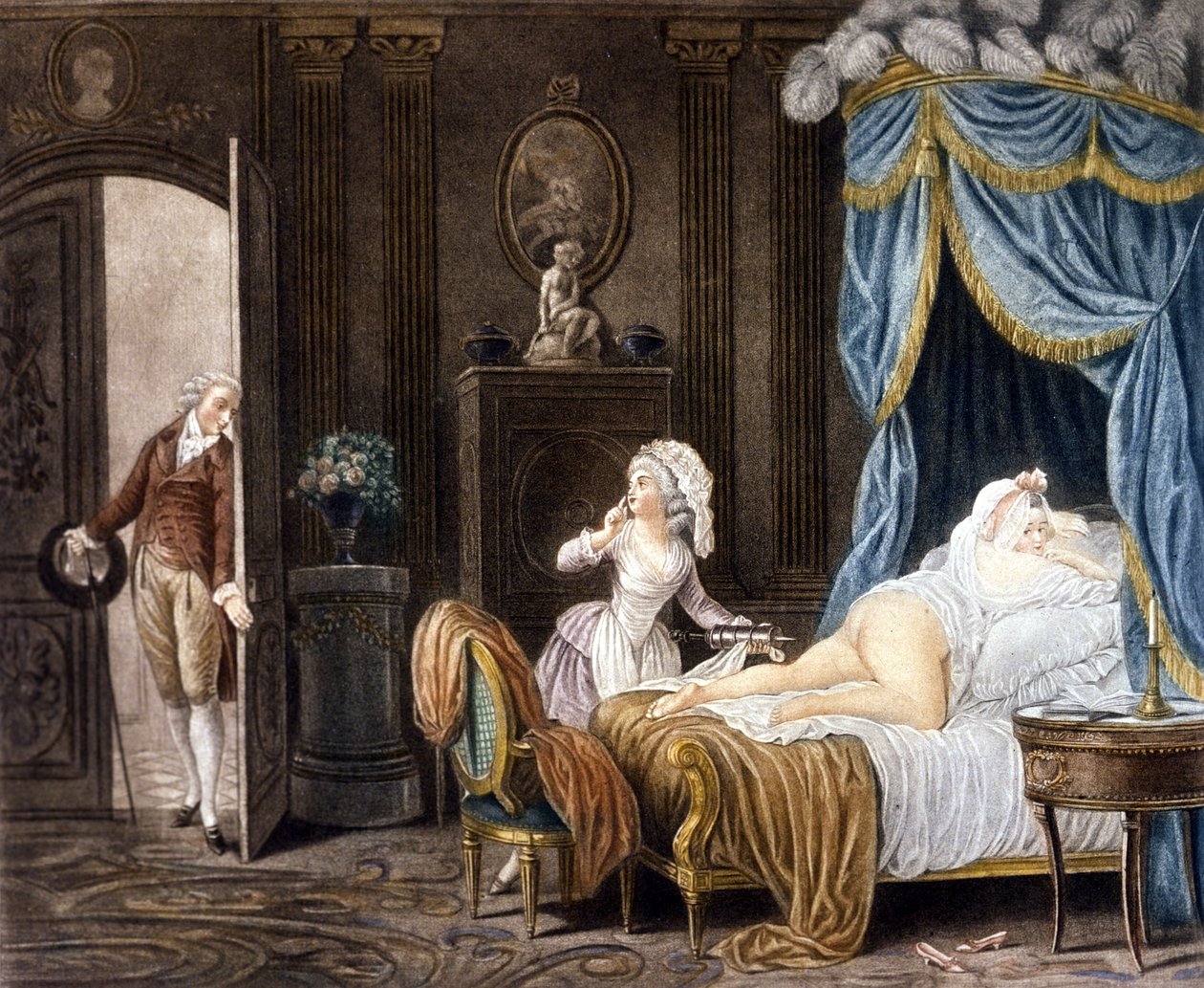 A. Schall. La cameriera non ufficiale. Incisione del XVIII secolo da Jean Frederic Schall