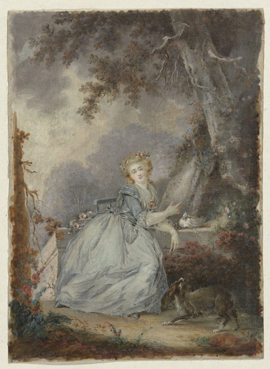 Giovane donna presso una balaustra di pietra da Jean Frederic Schall